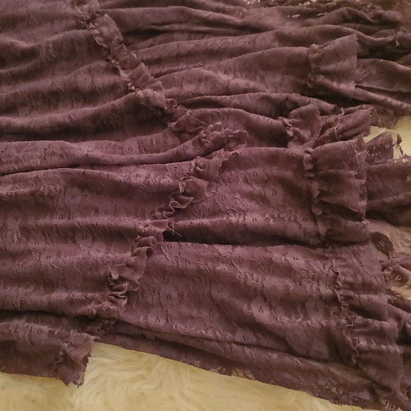 Purple Sheer Lace Victorian Tea Length Midi Dress - Picture 9 of 12